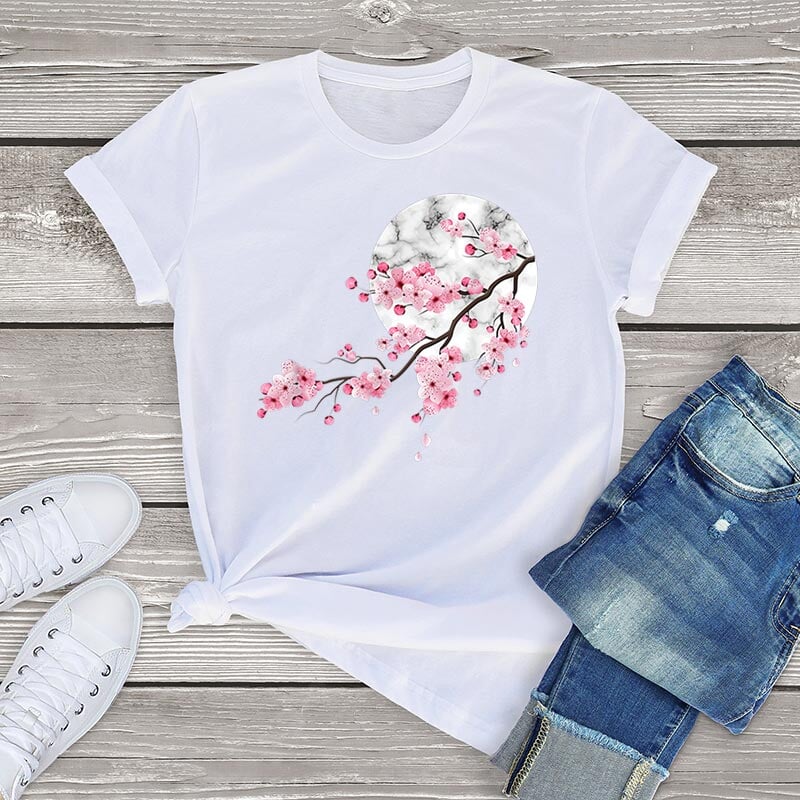 kawaiies-softtoys-plushies-kawaii-plush-Sakura Cherry Blossom Full Moon Cotton Tee Apparel White XS 
