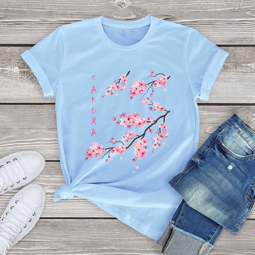 kawaiies-softtoys-plushies-kawaii-plush-Sakura Cherry Blossom Tee Tops Sky Blue XS 