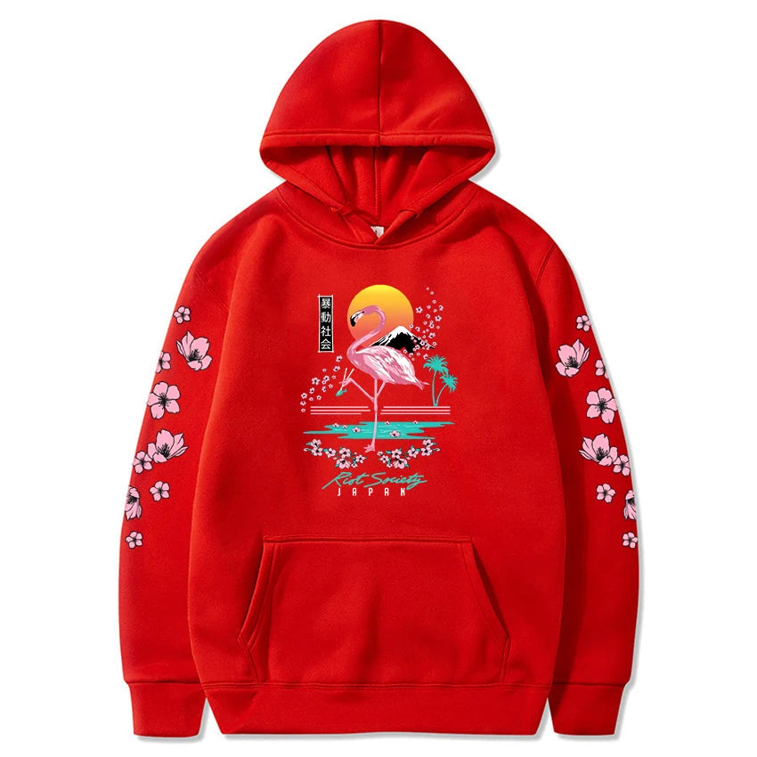 Flamingo blossom mens hoodie hotsell