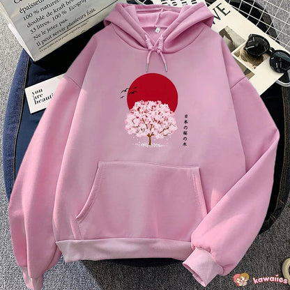 kawaiies-softtoys-plushies-kawaii-plush-Sakura Tree Blood Red Moon Unisex Hoodie Apparel 