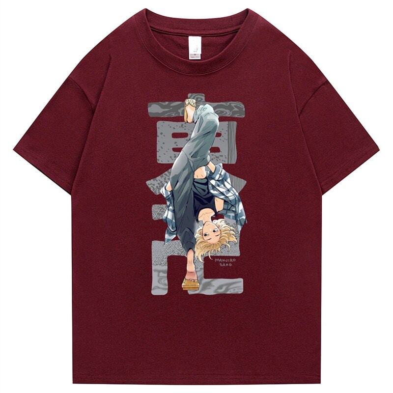 kawaiies-softtoys-plushies-kawaii-plush-Sano Manjiro East Manji Print Tee Tops Wine Red S 