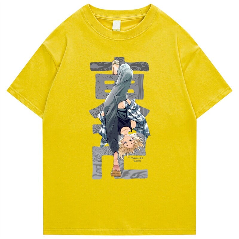 kawaiies-softtoys-plushies-kawaii-plush-Sano Manjiro East Manji Print Tee Tops Yellow S 