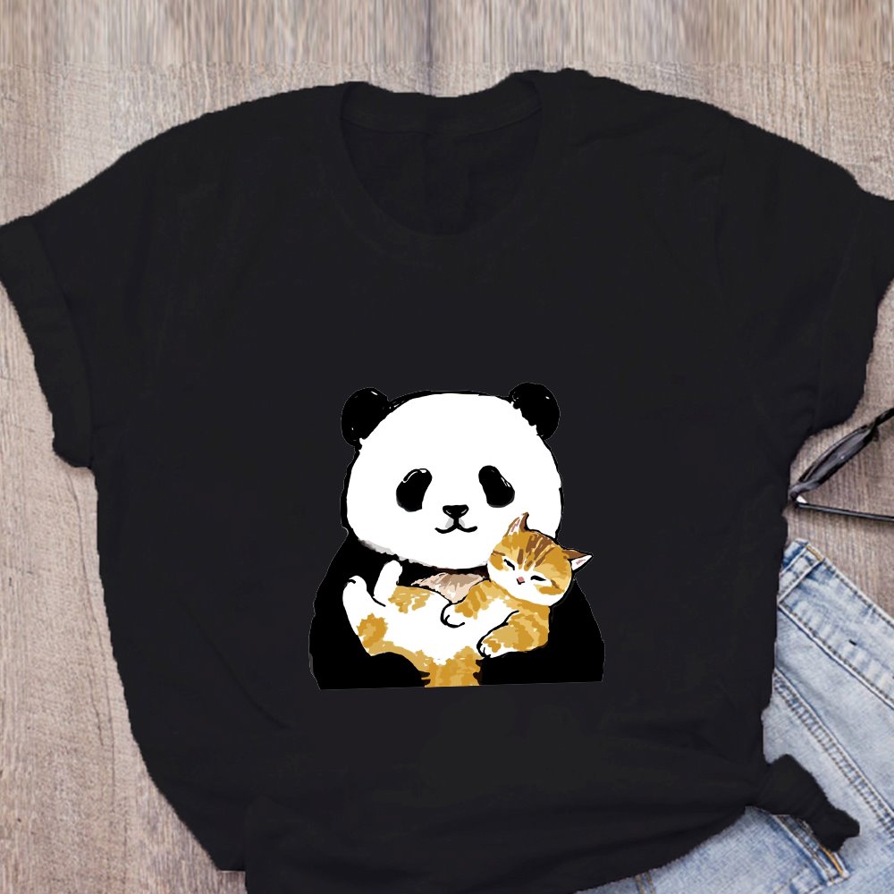 kawaiies-softtoys-plushies-kawaii-plush-Shark Cat and Buddies Tee Tops Black Panda S 