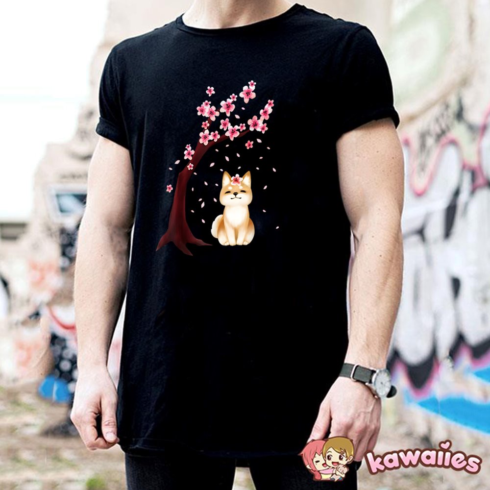 kawaiies-softtoys-plushies-kawaii-plush-Shiba Inu Sakura Tree Unisex Cotton Tee Apparel 