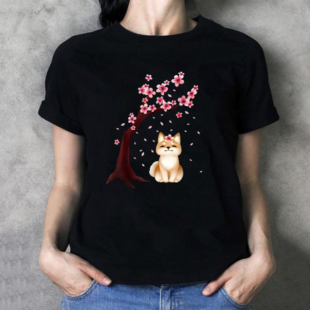 kawaiies-softtoys-plushies-kawaii-plush-Shiba Inu Sakura Tree Unisex Cotton Tee Apparel 