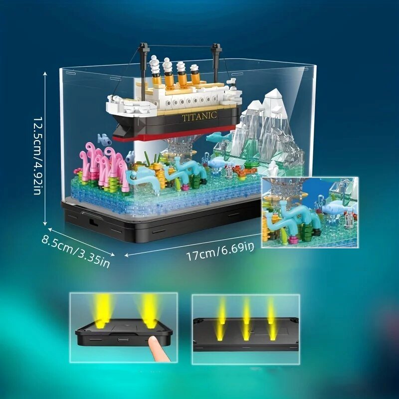 kawaiies-softtoys-plushies-kawaii-plush-Shipwreck Aquarium Tank Light up Micro Building Set Build it Titanic 597pcs 