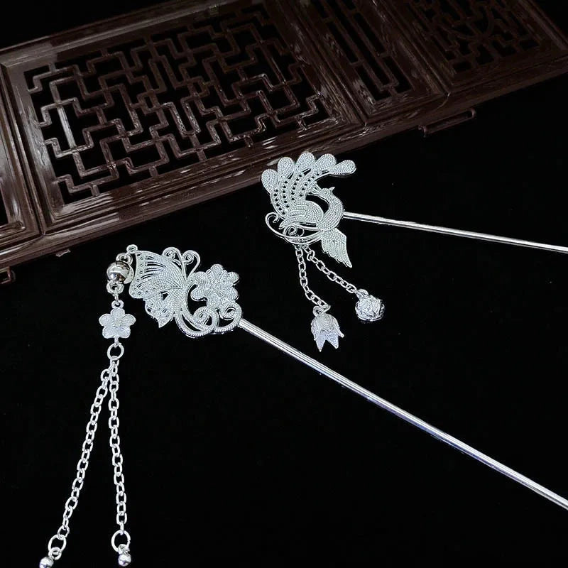 kawaiies-softtoys-plushies-kawaii-plush-Silver Peacock Tassel Chinese Style Hair Pin Accessories 