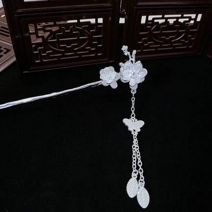 kawaiies-softtoys-plushies-kawaii-plush-Silver Peacock Tassel Chinese Style Hair Pin Accessories Butterfly Flower 