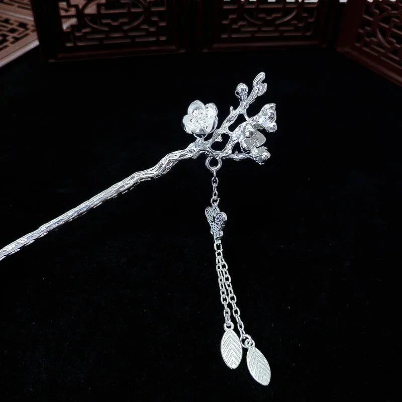 kawaiies-softtoys-plushies-kawaii-plush-Silver Peacock Tassel Chinese Style Hair Pin Accessories Cherry Blossom 