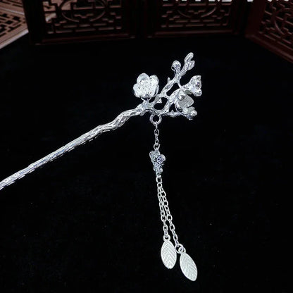 kawaiies-softtoys-plushies-kawaii-plush-Silver Peacock Tassel Chinese Style Hair Pin Accessories Cherry Blossom 