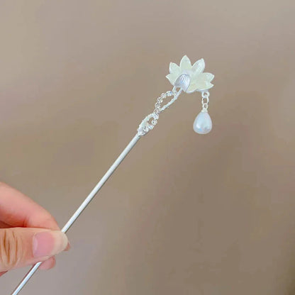 kawaiies-softtoys-plushies-kawaii-plush-Silver Peacock Tassel Chinese Style Hair Pin Accessories Pearl Lotus 