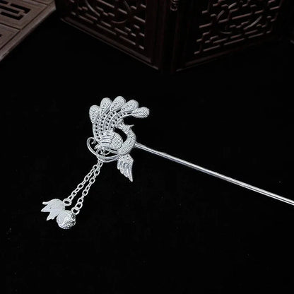 kawaiies-softtoys-plushies-kawaii-plush-Silver Peacock Tassel Chinese Style Hair Pin Accessories Silver Peacock 