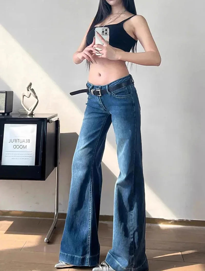 kawaiies-softtoys-plushies-kawaii-plush-Skyline Low Rise Flare Women's Blue Jeans Apparel 