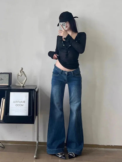 kawaiies-softtoys-plushies-kawaii-plush-Skyline Low Rise Flare Women's Blue Jeans Apparel M 