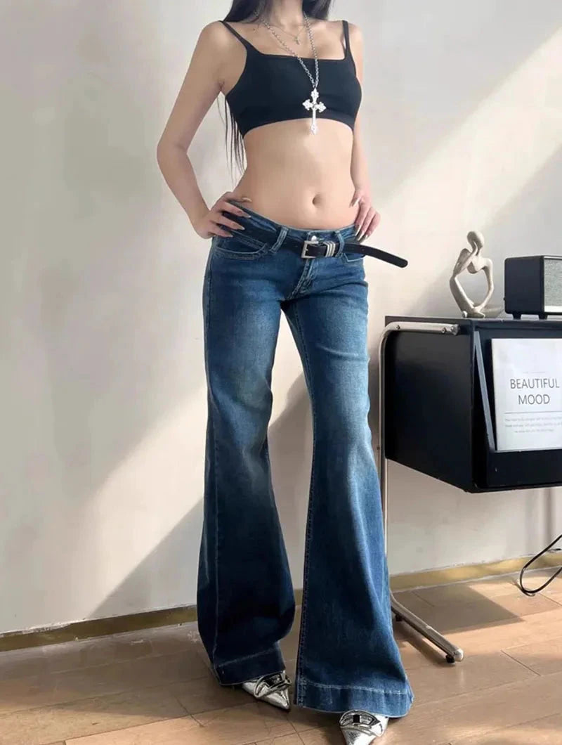 kawaiies-softtoys-plushies-kawaii-plush-Skyline Low Rise Flare Women's Blue Jeans Apparel S 