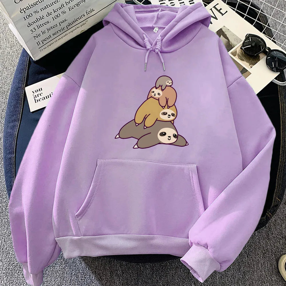 kawaiies-softtoys-plushies-kawaii-plush-Sleepy Sloth Family Unisex Hoodie Apparel Light Purple XXXL 
