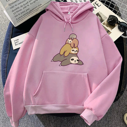 kawaiies-softtoys-plushies-kawaii-plush-Sleepy Sloth Family Unisex Hoodie Apparel Pink XS 