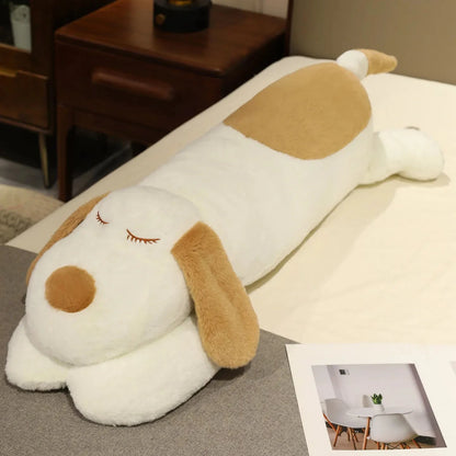 kawaiies-softtoys-plushies-kawaii-plush-Snoozie the Sleepy Puppy Hug Pillow Soft toy White Brown (Close) 100cm 