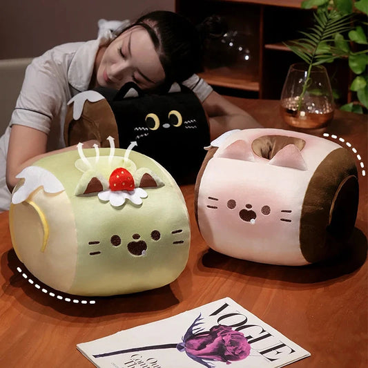 kawaiies-softtoys-plushies-kawaii-plush-Soft Cat Swiss Roll Cake Handwarmer Plush with Blanket Soft toy 