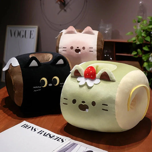 kawaiies-softtoys-plushies-kawaii-plush-Soft Cat Swiss Roll Cake Handwarmer Plush with Blanket Soft toy 