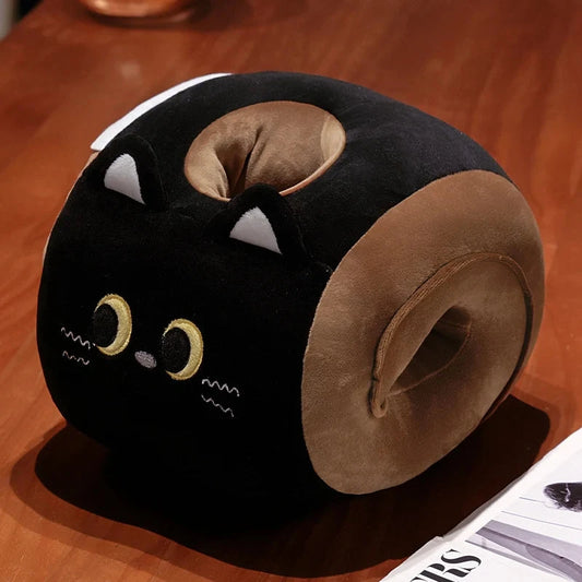 kawaiies-softtoys-plushies-kawaii-plush-Soft Cat Swiss Roll Cake Handwarmer Plush with Blanket Soft toy Black No Blanket 