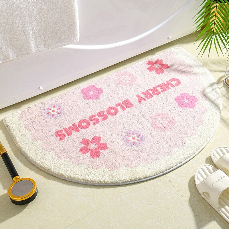 kawaiies-softtoys-plushies-kawaii-plush-Soft Half Oval Floral Fruits Bathroom Mat Collection | NEW Home Decor 40 x 60cm Sakura 