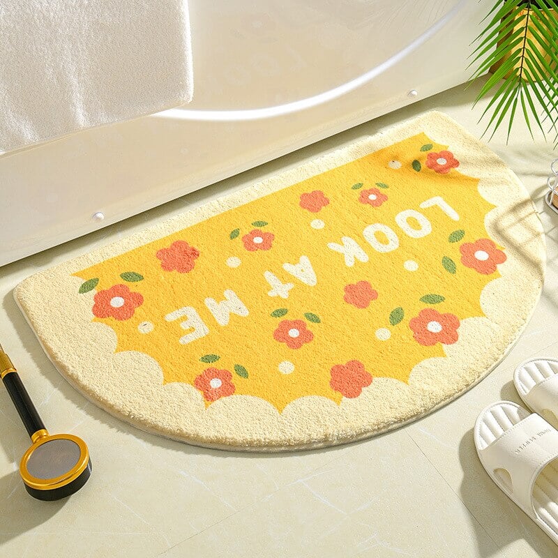 kawaiies-softtoys-plushies-kawaii-plush-Soft Half Oval Floral Fruits Bathroom Mat Collection | NEW Home Decor 40 x 60cm Yellow Flowers 