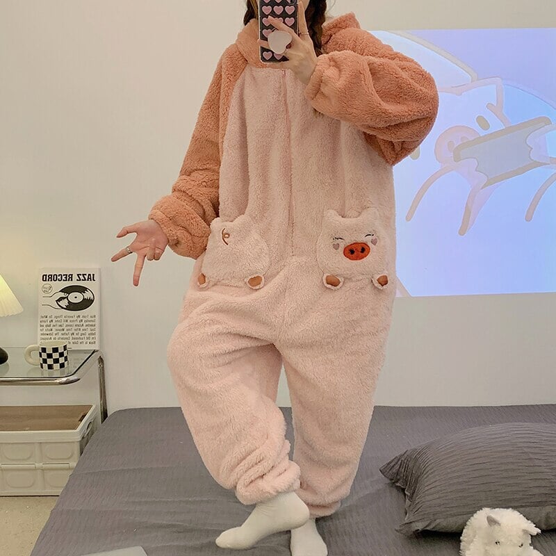 kawaiies-softtoys-plushies-kawaii-plush-Soft Pig Fluffy Pyjama 1-Piece Set | NEW Apparel 