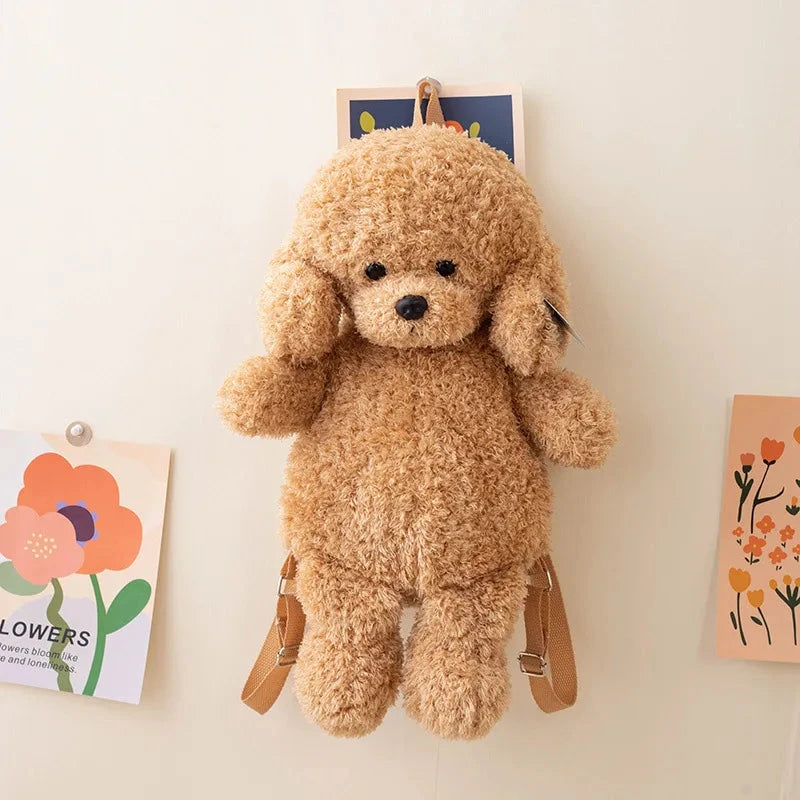 kawaiies-softtoys-plushies-kawaii-plush-Soft Teddy Poodle Plush Backpack Bags Light Brown 