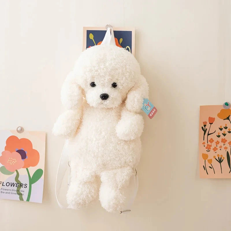 kawaiies-softtoys-plushies-kawaii-plush-Soft Teddy Poodle Plush Backpack Bags White 
