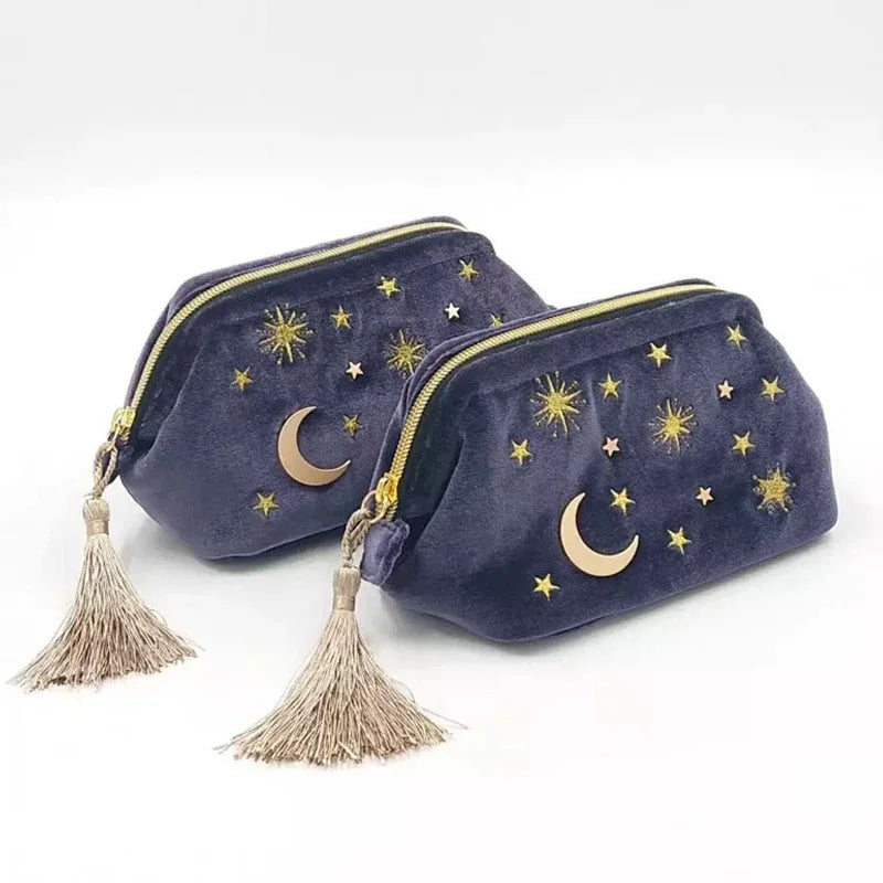 Velvet embroidered makeup bag hotsell