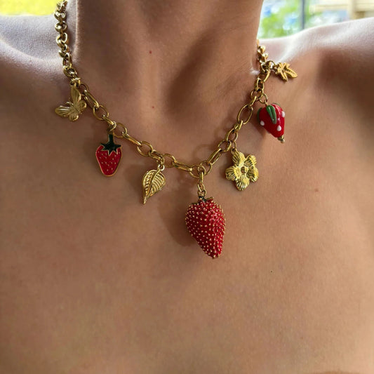 kawaiies-softtoys-plushies-kawaii-plush-Strawberry Garden Gold-Plated Necklace Jewelry 