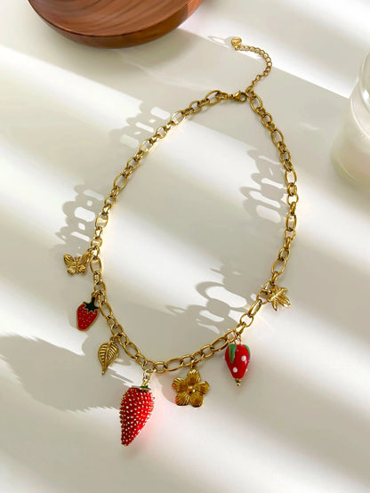 kawaiies-softtoys-plushies-kawaii-plush-Strawberry Garden Gold-Plated Necklace Jewelry 