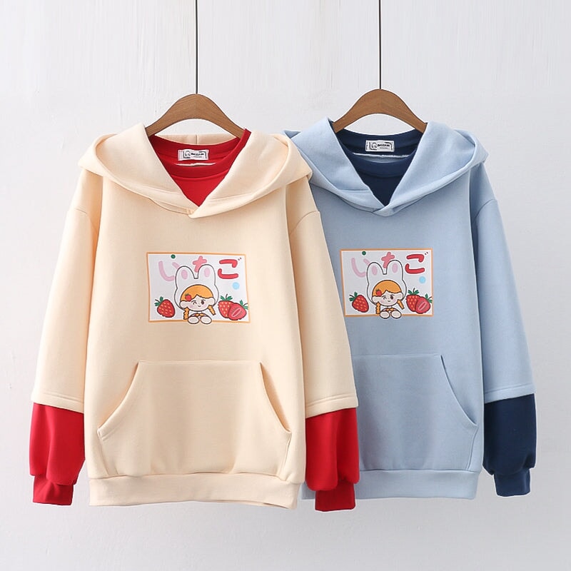 kawaiies-softtoys-plushies-kawaii-plush-Strawberry Mikki Bunny Fleece Hoodies Hoodies 