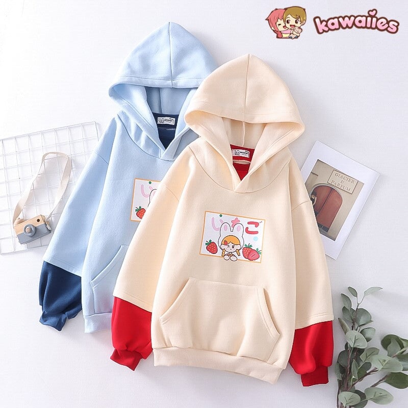 kawaiies-softtoys-plushies-kawaii-plush-Strawberry Mikki Bunny Fleece Hoodies Hoodies 