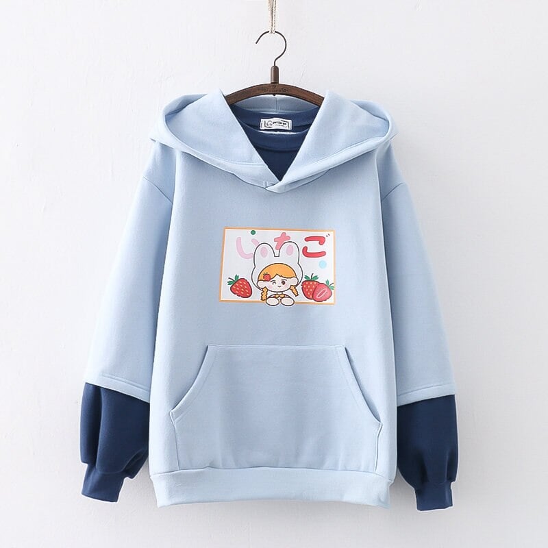 kawaiies-softtoys-plushies-kawaii-plush-Strawberry Mikki Bunny Fleece Hoodies Hoodies Blue 