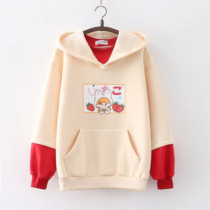 kawaiies-softtoys-plushies-kawaii-plush-Strawberry Mikki Bunny Fleece Hoodies Hoodies Cream 