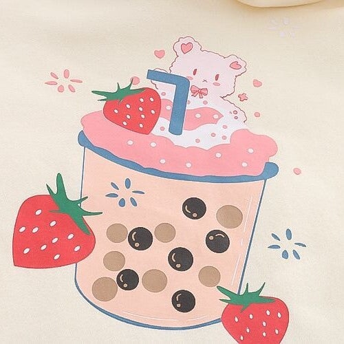 kawaiies-softtoys-plushies-kawaii-plush-Strawberry Shake Bubble Tea White Cream Fleece Hoodies Hoodies 