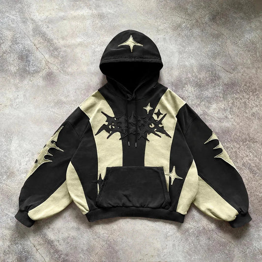 kawaiies-softtoys-plushies-kawaii-plush-Streetwear Flame Star Contrast Color Hoodie Apparel Black S 