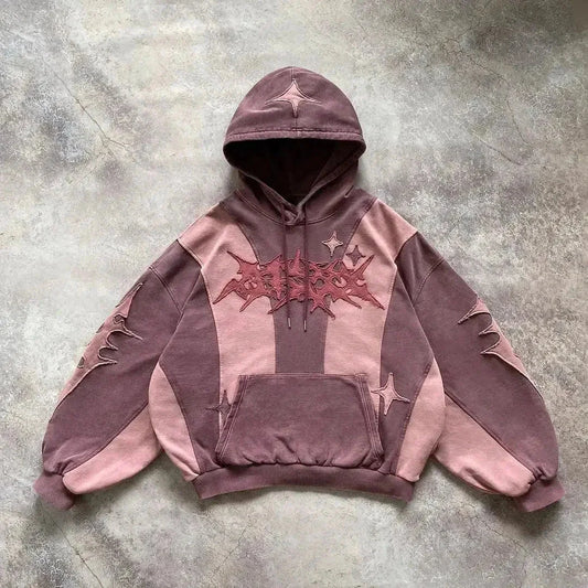 kawaiies-softtoys-plushies-kawaii-plush-Streetwear Flame Star Contrast Color Hoodie Apparel Burgundy S 