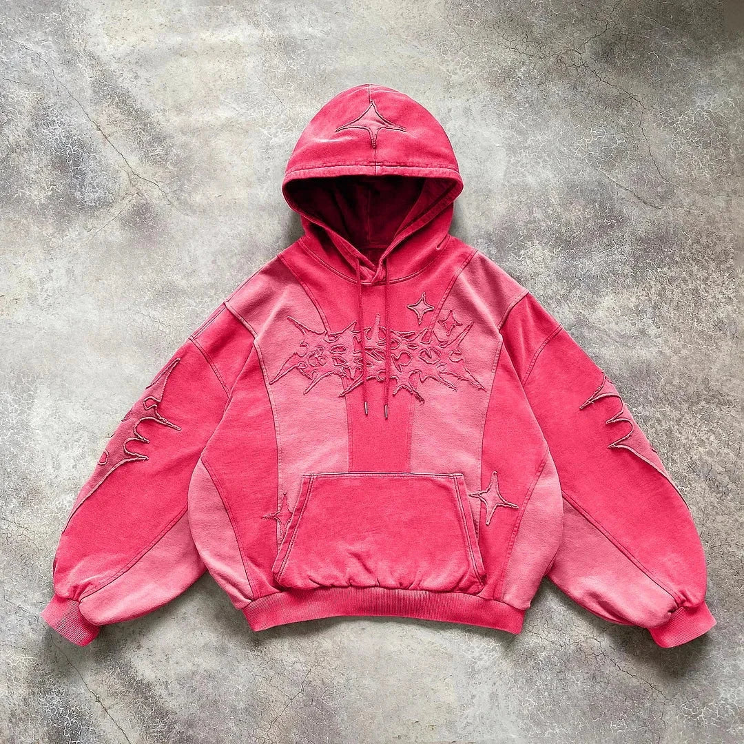 kawaiies-softtoys-plushies-kawaii-plush-Streetwear Flame Star Contrast Color Hoodie Apparel Pink S 