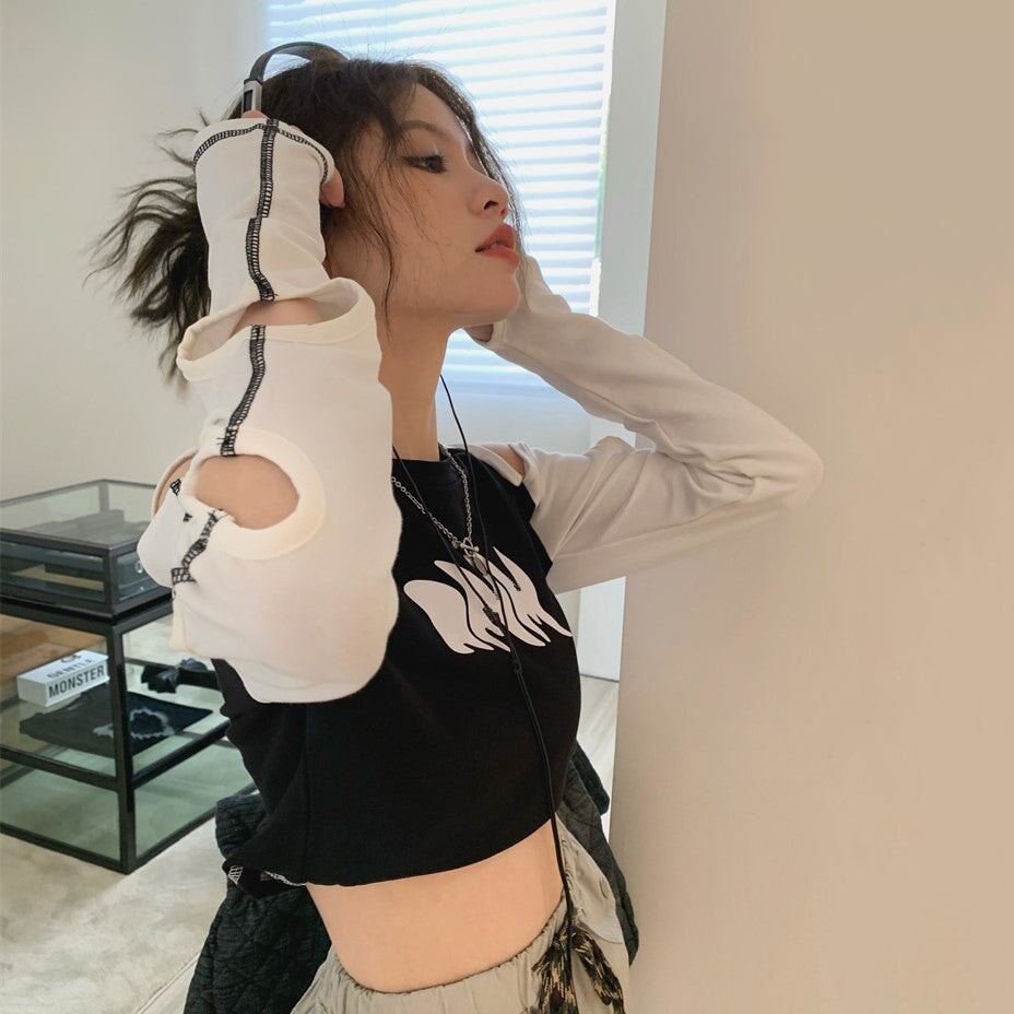 kawaiies-softtoys-plushies-kawaii-plush-Stylish Hole Long Sleeves Flames Top Tops 