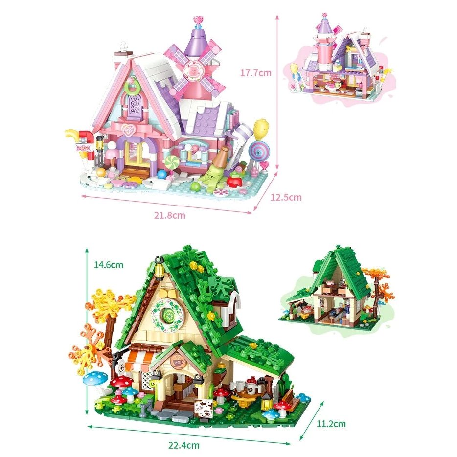 kawaiies-softtoys-plushies-kawaii-plush-Summer Green and Pink Cottages Micro Building Set Build it 