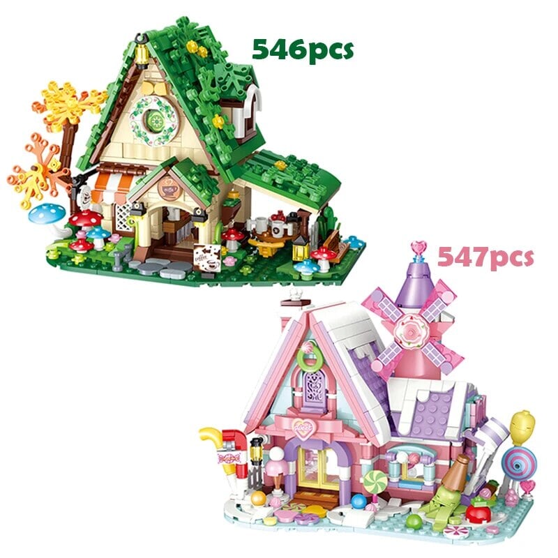 kawaiies-softtoys-plushies-kawaii-plush-Summer Green and Pink Cottages Micro Building Set Build it Set of 2 