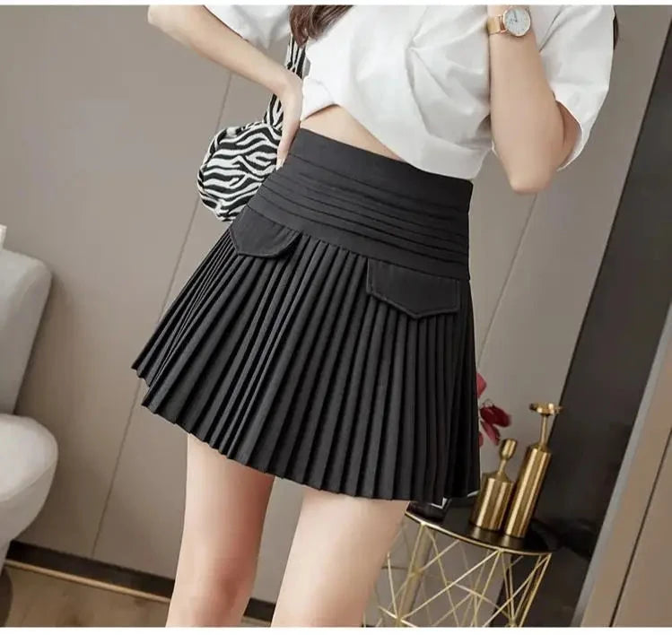 kawaiies-softtoys-plushies-kawaii-plush-Summer White Black Pleated Skirt with Buckle Apparel 
