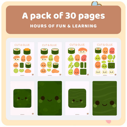 kawaiies-softtoys-plushies-kawaii-plush-Sushi Cut & Glue Activity – Kawaii Printable Craft for Kids (30 Pages) Cut & Glue 