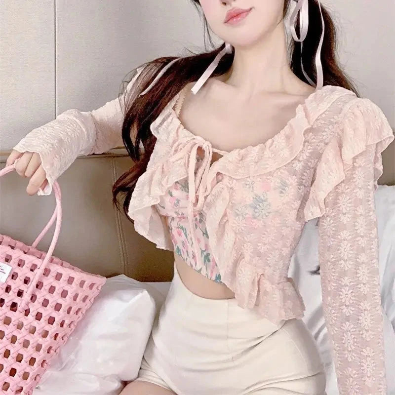 kawaiies-softtoys-plushies-kawaii-plush-Sweet Summer Ruffle Blouse Cardigan Apparel Pink S 