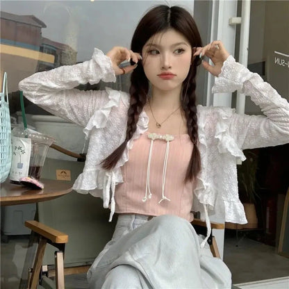 kawaiies-softtoys-plushies-kawaii-plush-Sweet Summer Ruffle Blouse Cardigan Apparel White S 