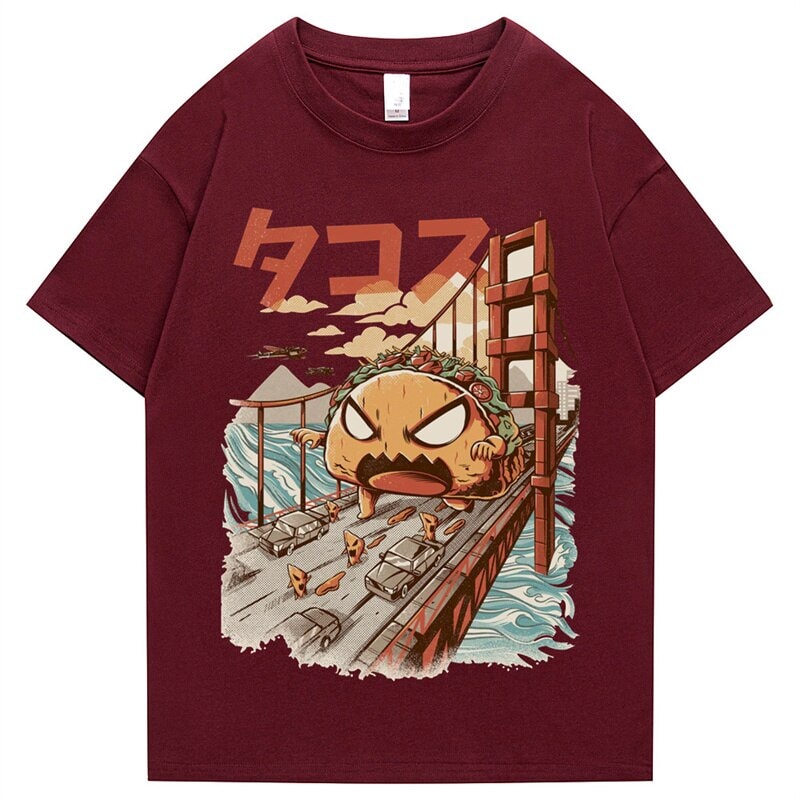 kawaiies-softtoys-plushies-kawaii-plush-Taco Monster Bridge Attack Unisex Tee Apparel Wine Red S 