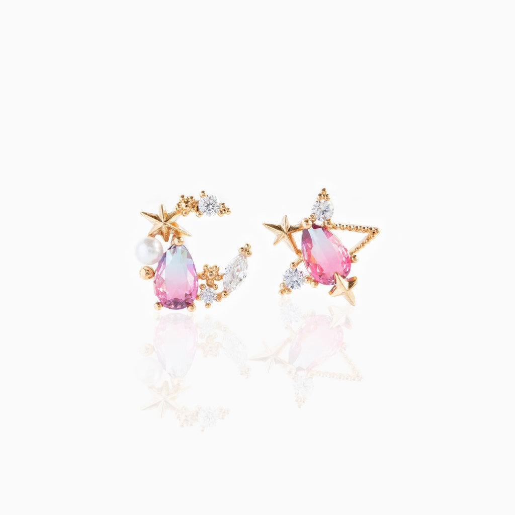 kawaiies-softtoys-plushies-kawaii-plush-Teardrop Stars Moon Gold-Plated Stud Earrings Earrings Gold 
